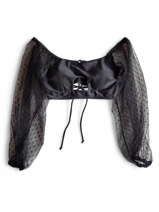 Tops - Sheer Puff-Sleeve Crop Crop Top  Black Goth Whimsigoth 0X